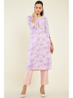 Soch - Women Purple Linen Printed Kurta