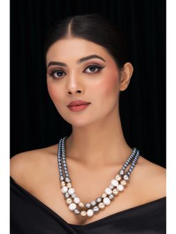 Jovi's Jewels - Shell Pearl And Crystal Double Line Necklace