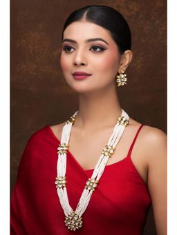 Jovi's Jewels - Pearl And Kundan Long Necklace with Earrings