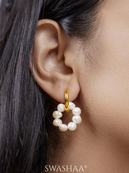 SWASHAA - Davina Pearl 18K Gold Plated Hoop Earrings