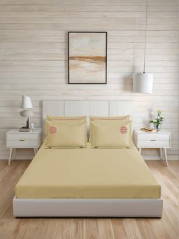 LANE LINEN - 300TC Super King Cotton Bedsheet With 2 Pillow Covers - Beige