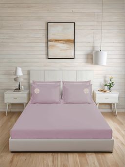 LANE LINEN - 300TC Super King Cotton Bedsheet With 2 Pillow Covers - Peach