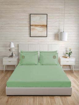 LANE LINEN - 300TC Super King Cotton Bedsheet With 2 Pillow Covers - Olive