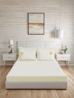 LANE LINEN - 300TC Super King Cotton Bedsheet With 2 Pillow Covers - Off White