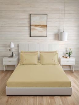 LANE LINEN - 300TC Super King Cotton Bedsheet With 2 Pillow Covers - Beige