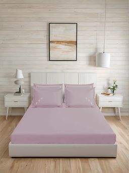 LANE LINEN - 300TC Super King Cotton Bedsheet With 2 Pillow Covers - Peach