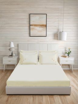 LANE LINEN - 300TC Super King Cotton Bedsheet With 2 Pillow Covers - Off White