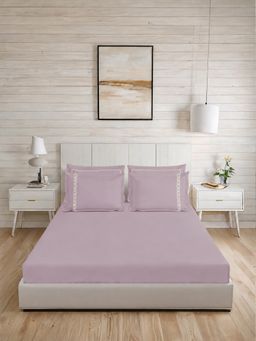 LANE LINEN - 300TC Super King Cotton Bedsheet With 2 Pillow Covers - Peach
