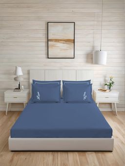 LANE LINEN - 300TC Super King Cotton Bedsheet With 2 Pillow Covers - Blue