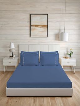 LANE LINEN - 300TC Super King Cotton Bedsheet With 2 Pillow Covers - Blue