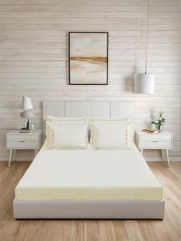 LANE LINEN - 300TC Super King Cotton Bedsheet With 2 Pillow Covers - Off White