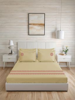 LANE LINEN - 300TC Super King Cotton Bedsheet With 2 Pillow Covers - Beige