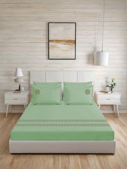 LANE LINEN - 300TC Super King Cotton Bedsheet With 2 Pillow Covers - Olive