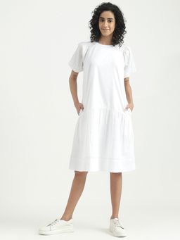 United Colors of Benetton - Cotton White Embroidered Round Neck Women Dress
