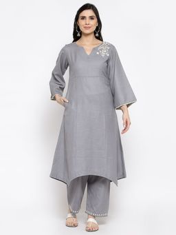 DART STUDIO - Embroidered Cotton Kurta And Palazzo Grey (Set of 2)