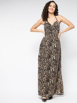 Magre - Women Brown Animal Print Maxi Dress