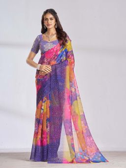 Garden VARELI - Women Multi-Color Organza Floral Printed Saree with Unstitched Blouse