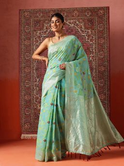 Silk Land - Women Green Dhakai Cotton Jamdani Ready To Wear Saree with Unstitched Blouse