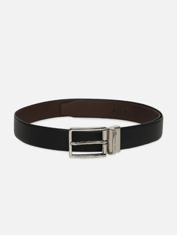 Louis Philippe - Men Black Solid Leather Formal Reversible Belt