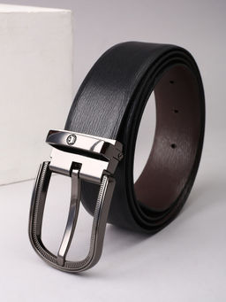 Louis Philippe - Men Black Textured Leather Casual Belt