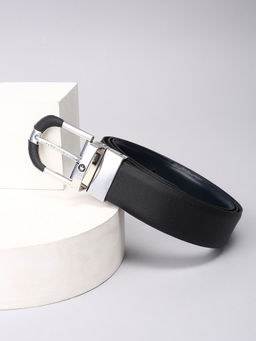 Louis Philippe - Men Black Solid Leather Casual Reversible Belt