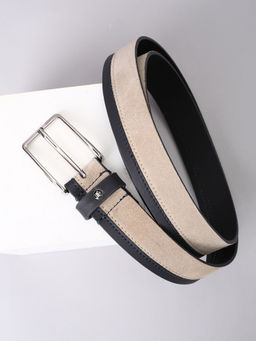 Louis Philippe - Men Beige Stripe Leather Casual Belt