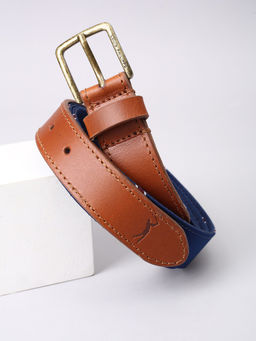 Louis Philippe - Men Blue Stripe Leather Casual Belt