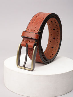 Peter England - Men Brown Textured Leather Belt