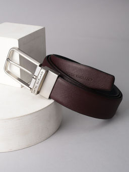 Peter England - Men Maroon Textured Leather Reversible Belt
