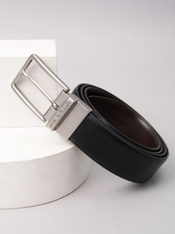 Peter England - Men Black Textured Leather Reversible Belt