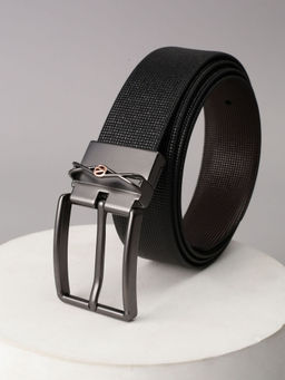 Van Heusen - Men Black Textured Formal Reversible Belt