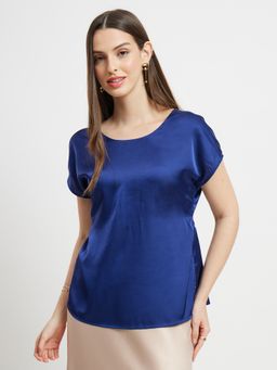 FableStreet - Satin Drop Shoulder Top - Navy Blue