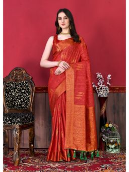 Yavira Silk - Red Zari Woven Cotton Silk Saree with Unstitched Blouse