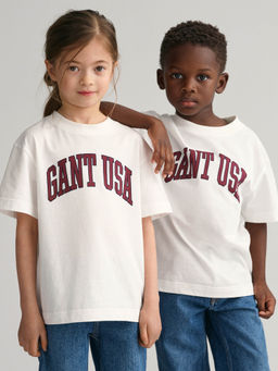 GANT - Kids Printed White Round Neck T-shirt