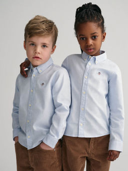GANT - Kids Solid Blue Button Collar Shirt