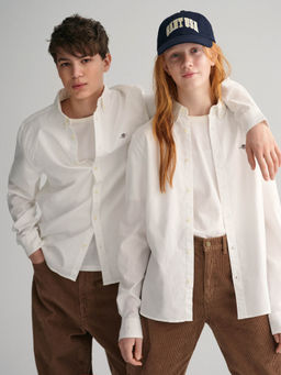 GANT - Kids White Solid Button Collar Shirt