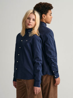 GANT - Kids Solid Navy Blue Button Collar Shirt