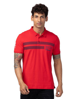 Spykar - Red Blue Polo Collar Half Sleeves Blended T-Shirt for Men