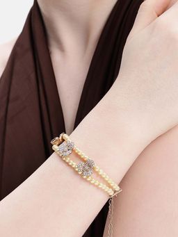 Estele - Rose Gold Dual Line Pearl Bracelet with Sparkling Floral Charms