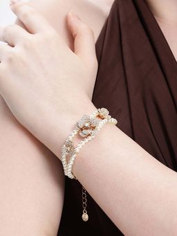 Estele - Graceful Rose Gold Two Line Pearl Bracelet with Shimmering Floral Centers