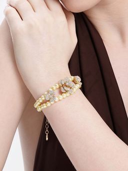 Estele - Rose Gold Pearl Bracelet with Triple Floral Crystal Charms