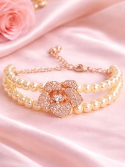 Estele - Rose Gold Finish Double Row Pearl Flower Bracelet|Festive & Party Wear