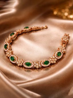 Estele - Rose Gold Green CZ Halo Bracelet | Designer Link Bracelet