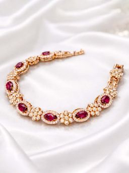 Estele - Rose Gold Ruby CZ Round Motif Bracelet | Elegant Festive Glam