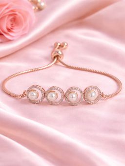 Estele - Rose Gold Plated Pearl CZ Bracelet | Adjustable Fit | Office to Party Wear