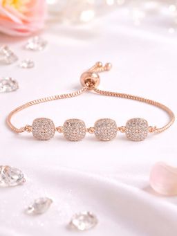 Estele - Rose Gold Finish CZ Square Charm Bracelet | Adjustable Fit