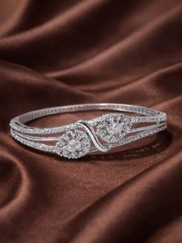 Estele - Rhodium Plated Floral Leafwork CZ Kada Bracelet| Sparkling Statement Kada