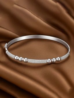 Estele - Rhodium Plated CZ Pave Bar Bracelet with Round Metal Accents for Women