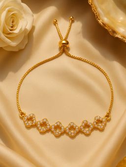Estele - Radiant Gold Plated White CZ Clover Slider Bracelet | Luxe Adjustable Fit