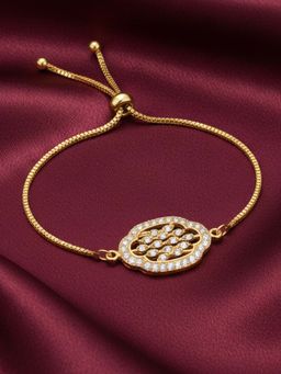 Estele - Dazzling Gold Plated White CZ Oval Motif Slider Bracelet | Gift for Her